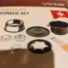URBN-CHEF 6 Person Chocolate Or Cheese Deluxe Fondue Set Melting Pot w/ 6 Forks