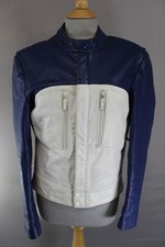 VINTAGE 1970's/1980's BMW MOTORRAD BLUE & CREAM LEATHER BIKER JACKET 36-38 INCH