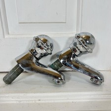 Vintage Twyford Chrome Basin Taps Pair Hot & Cold Retro Bathroom Sink Fixtures