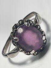 Antique Art Deco sterling silver/purple paste/marcasite floral ring band size R