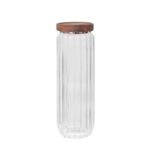 Storage Jar with Ribbed Glass with Wooden Lid Airtight Kitchen Pantry Organizer