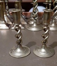 Pair Antique Victorian Cast Brass Barley Twist Candlesticks 6  Inches Tall