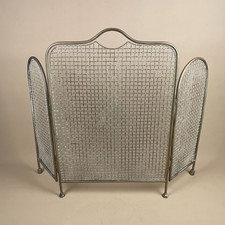 Antique Fireguard Fireplace Screen Gold Brass Metal Vintage Fire Guard Fold Down