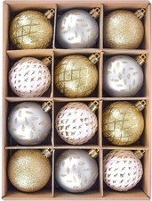12 Pcs Christmas Baubles White Gold Silver 6cm Shatterproof Xmas Tree Ornaments