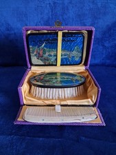 Vanity Set brush mirror comb boxed. Butterfly wing effect decoration