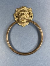 Lions Head Vintage Brass Ring Bathroom Towel Holder - Peerage England