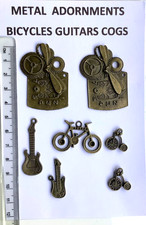 7 METAL ADORNMENTS CHARMS PENDANTS -  Guitars Cogs Bicycle Penny Farthing