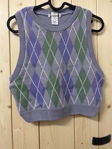 Cropped argyle knit vest lilac - cropped,