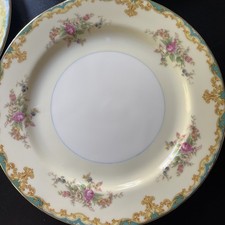 Vintage Set of 6 Noritake China Luray Japan Dinner Plates Floral Turquoise Gold