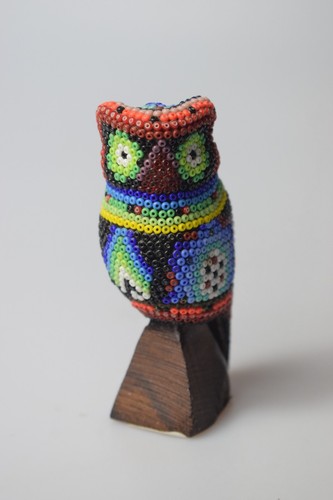 Gorgeous huichol wooden owl - wooden,