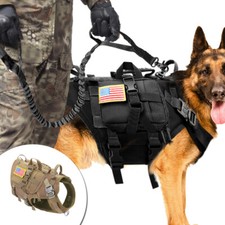 Large Tactical Dog Harness+Detachable Bag+Lead Molle Military Vest Dobermans M L