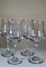 Set of 4 Etched  Wine Glasses