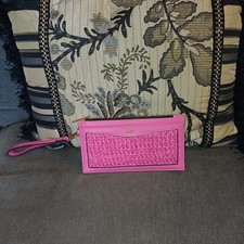 BRAND NEW RIVER ISLAND FAUX LEATHER/STRAW PINK SLIM WRISTLET/CLUTCH/PURSE 8X4.5"