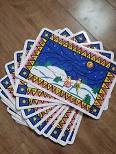 Vinyl Foam Vintage Retro Christmas Placemats Bright Stars Snow Scene Snowmen x10