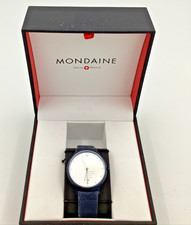 Mondaine Helvetica 1 Leather Strap Navy Blue Swiss Made Watch In Box