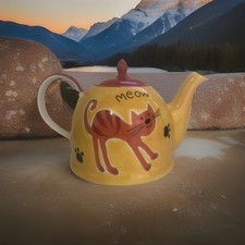 Whittard Of Chelsea Large Teapot Bright Yellow With Cat Kitten Meow Paw Print