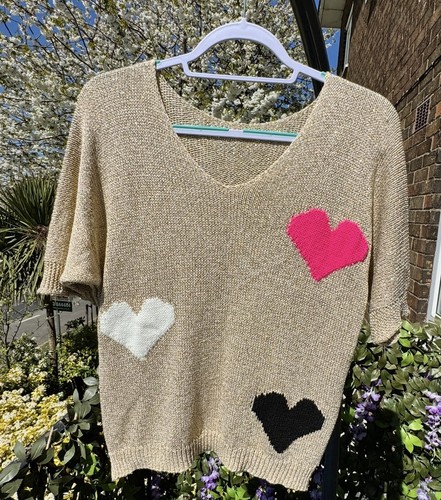 Ladies beige knit jumper - ladies, heart