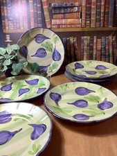 Chunky Italian Dinner Plates x6 Hand Painted Fig Design - Williams Sonoma?