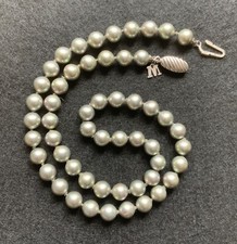 MAJORICA 7mm LIGHT GREY PEARLS IRIDESCENT LONG 46 cms 925 Silver Clasp