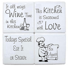 Kitchen Tile Transfer  Pack of 4 Fun Quotes Ceramic Tile Stickers Great Fun 