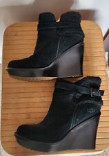 UGG Australia, Wedge Ankle Boots, Anais Black Suede, Womens Size 6.5, BNWOB