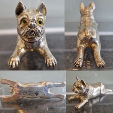 Lovely Novelty German 800 Silver Splooting French Bulldog Figurine!  8.5cm Long