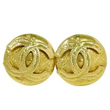 CHANEL CC Gold Plated Round Earrings Clip