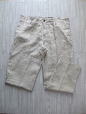 M&S Pure Linen Trousers Mens W42 L31 Cream Autograph Lightweight Summer Zip Fly