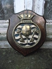 Vintage Post WW2 HMS Mersey Wood & Brass Ships Plaque Royal Navy Minesweeper