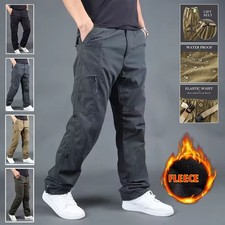 Mens Waterproof Cargo Walking Trousers Fleece Hiking Fishing Outdoor Work Pants