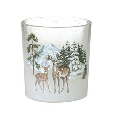Christmas Winter Scene Glass Tea Light Holder