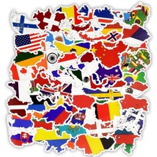 50 NATIONAL FLAG STICKERS/WORLD COUNTRIES/MAPS/COUNTRY VINYL STICKER-WATERPROOF