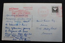 'hotel riviera' Newquay, Cornwall 1972 Slogan Meter postmark on a N. postcard