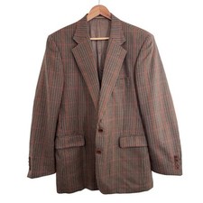 Aquascutum Check Blazer Jacket Size 42R Wool Tweed Brown Vintage Country
