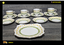 Roslyn Fine Bone China "Piquant" Tea Set – 4 Trios + Cake Plate – Vintage