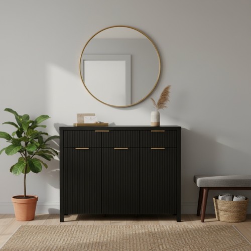 Wooden ribbed front sideboard - wooden,