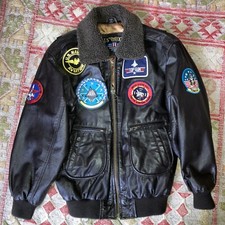 US Wings Vintage Top Gun Navy Fight Pilot Flight Brown Leather Jacket Kids M