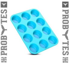 Silicone Muffin Cupcake Baking Tray - Non-stick, Dishwasher & Oven Safe 12 Cups