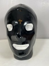 Rubber Latex Gimp Hood Open Eyes and Open Mouth with D-Rings and Collar