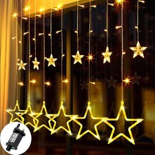 Christmas LED Curtain Star Lights Window String Fairy Waterproof Decor Xmas Gift