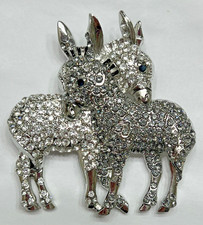 Crystal Rhinestone Donkey Horse Brooch Burro Pony Pin ALL Glass Vintage Defect