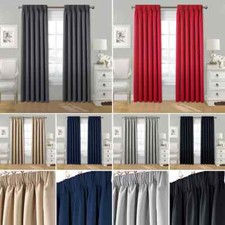 Thermal Blackout Curtains Pencil Pleat Room Darkening Including Pair of Tiebacks