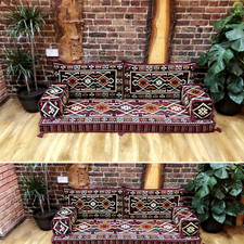 ARABIC MAJLIS JALSA TURKISH SOFA, OTTOMAN FLOOR CUSHION SEATING FULL SET RED