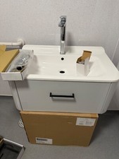 bathroom vanity unit wall hung basin taps and waste light grey 800 x500 x 350