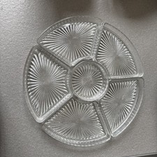 Glass Relish Condiment Tray 6 Sections Round Vintage 28cm 1960’s 