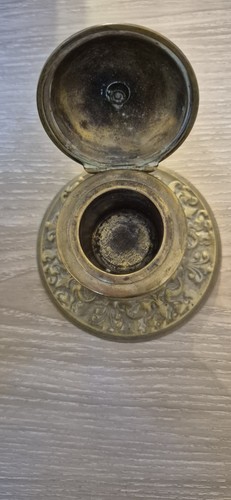 Vintage brass inkwell desk - inkwell,