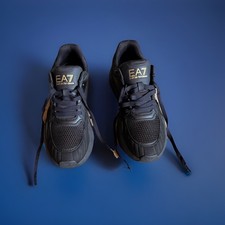 EA7 Emporio Armani Trainers - Black/Gold Mesh & Suede UK Size 9