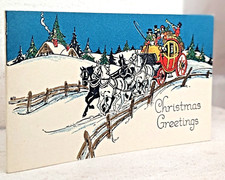 LUXURY Vtg 1940's Mini UNUSED Horse & Carriage Christmas Greeting Card (EB9893)