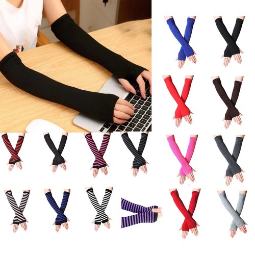 Knitted long fingerless gloves - long,