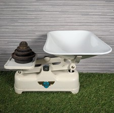 Weylux The Rex White Cast Iron Kitchen Scales With Pan & Weights Vintage 